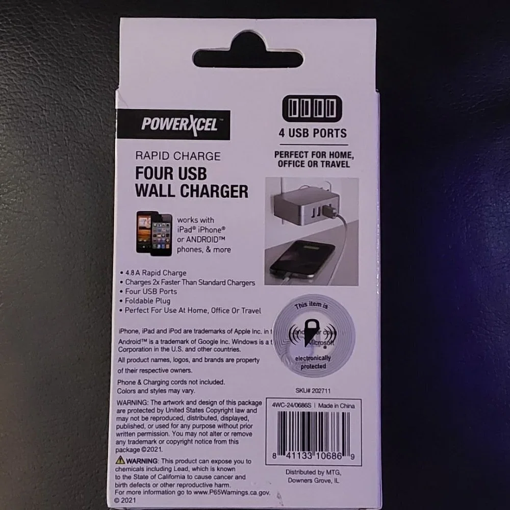 Rapid Charge 4 USB Wall Charger | Powerxcel